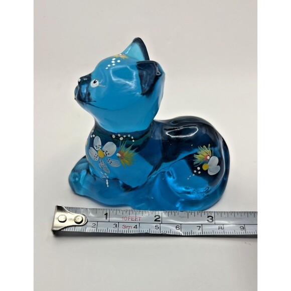 Fenton Perky Aqua Blue Hand Painted Signed Cat No Sticker Used - Picture 13 of 15
